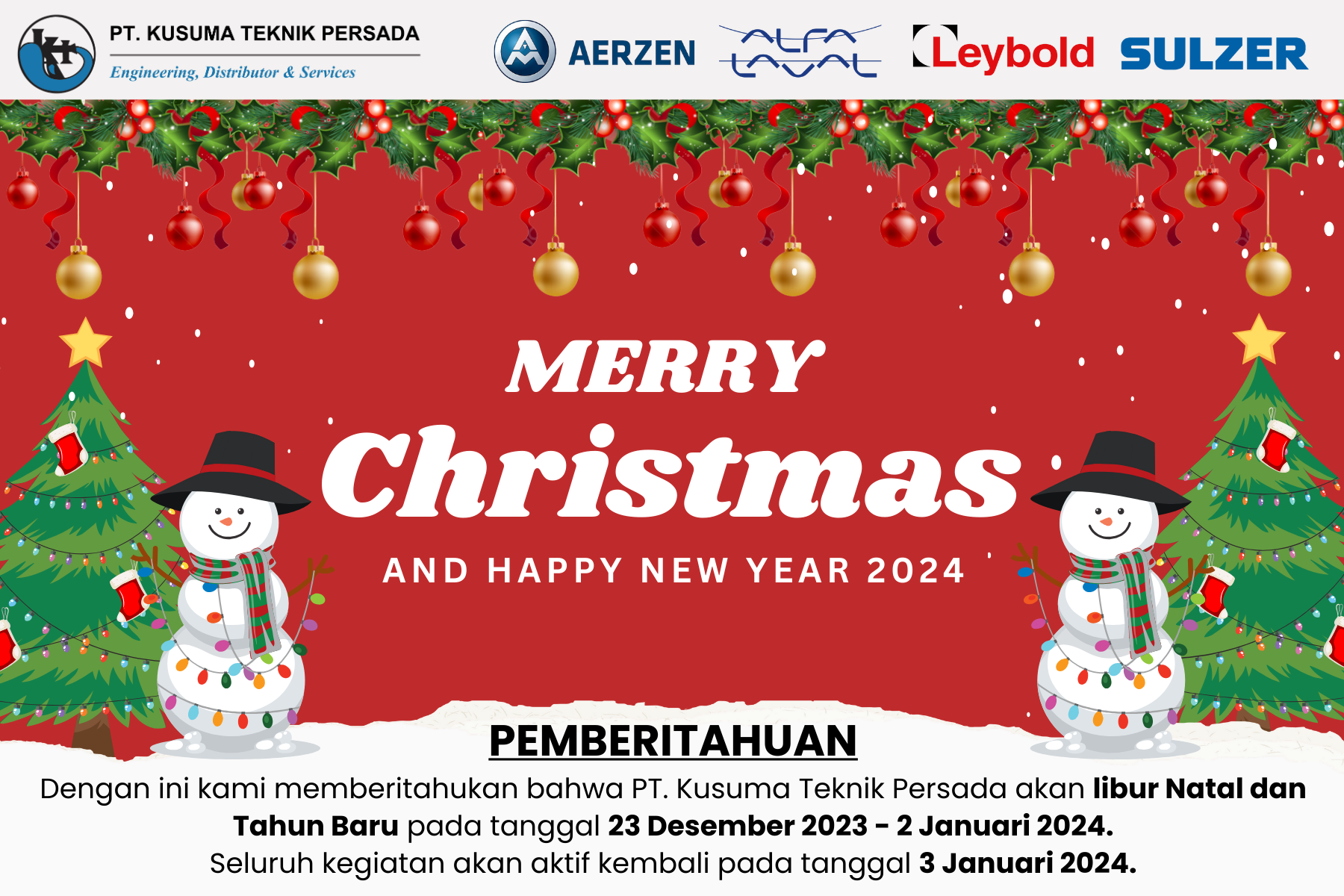 SELAMAT NATAL & TAHUN BARU 2024! (PEMBERITAHUAN LIBUR PT KUSUMA TEKNIK PERSADA)